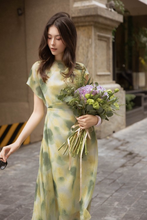 Sixdo Cyan Voile Flared Dress